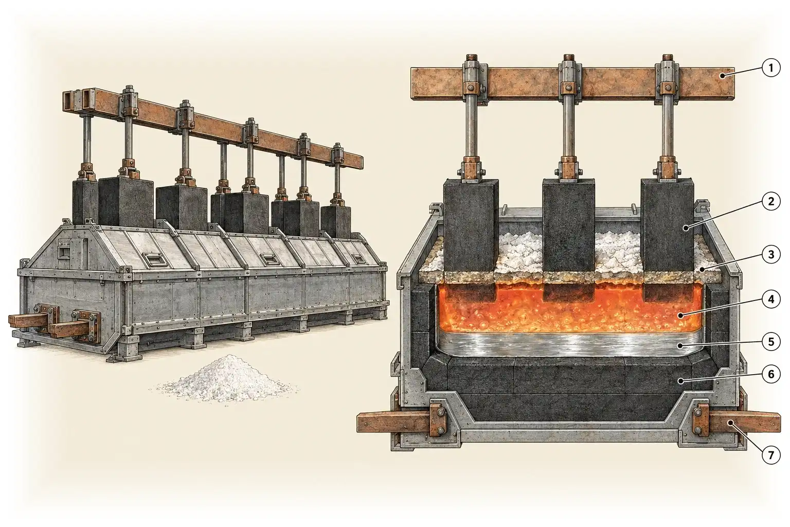Aluminium · Tonerde, durch Strom zu Metall
