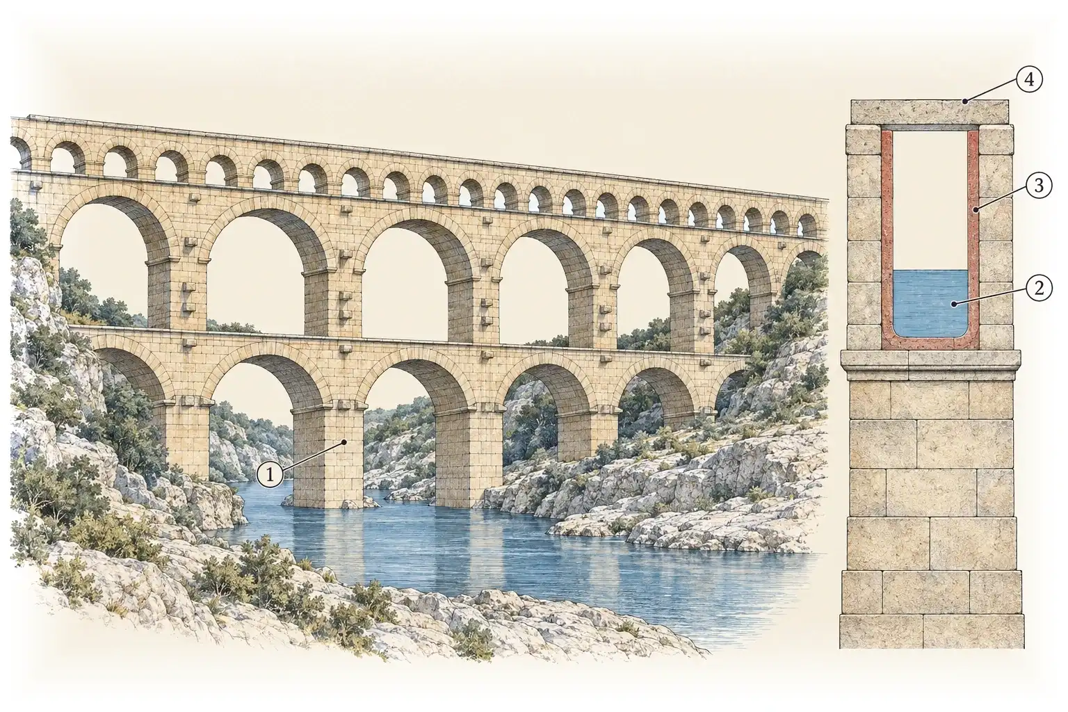 Aquädukt · Wasser, allein von der Schwerkraft geführt