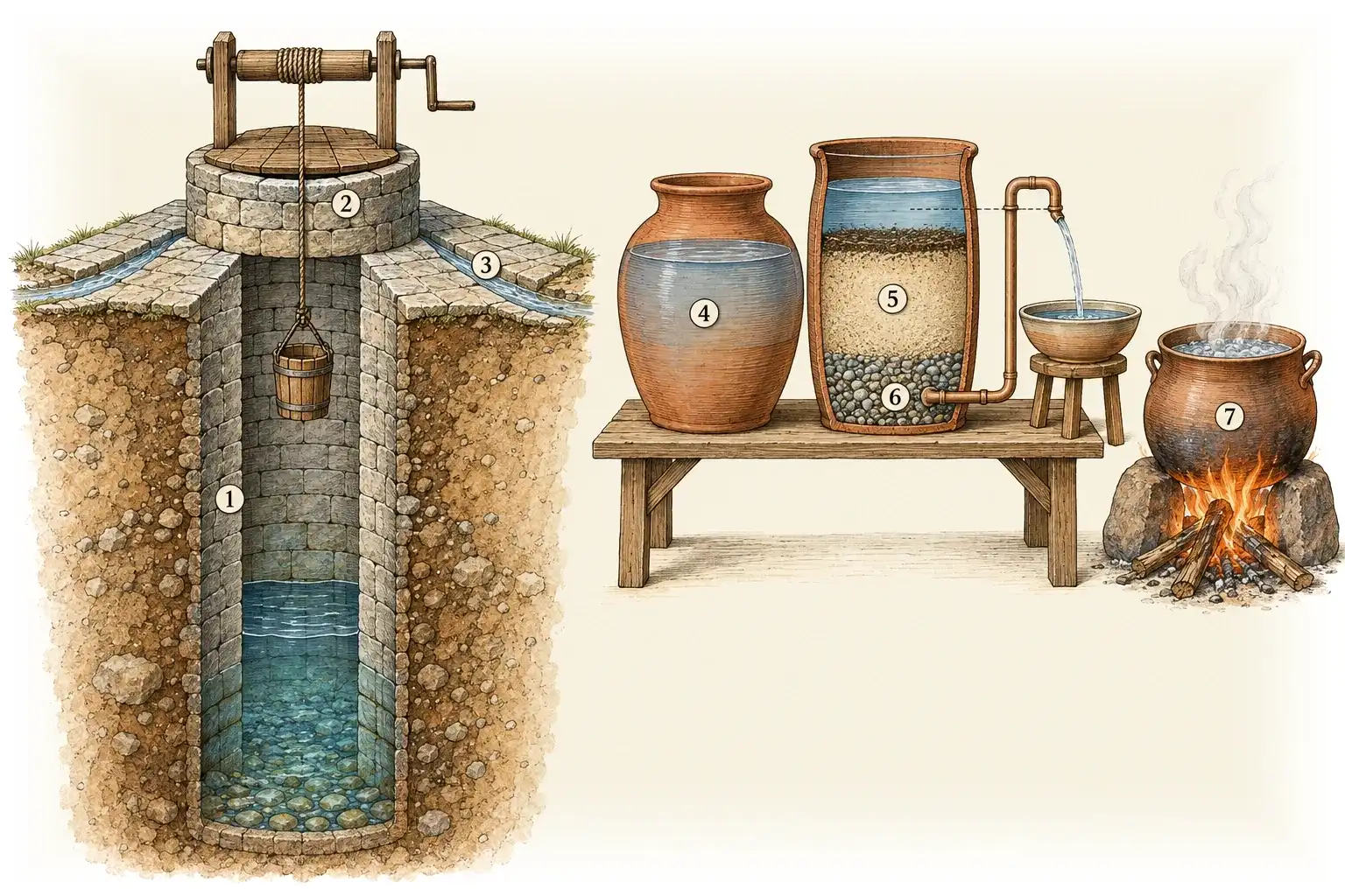 Trinkwasser · Schöpfen, absetzen, filtern, abkochen