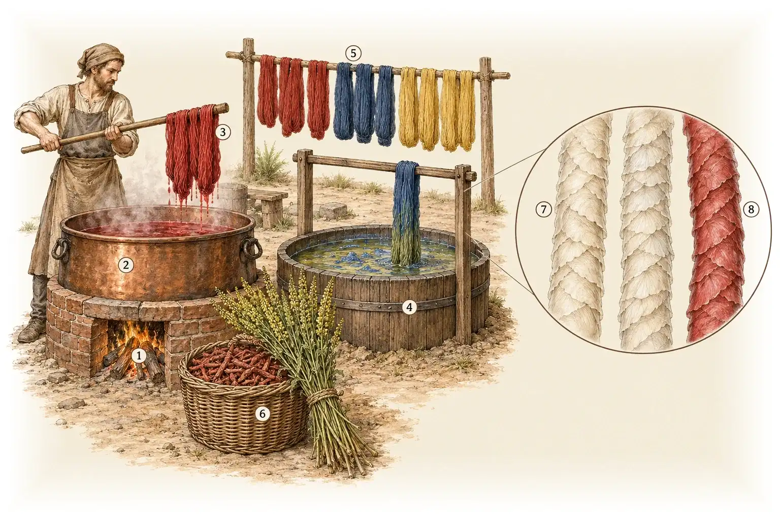 Färben · Farbe, die in der Faser bleibt