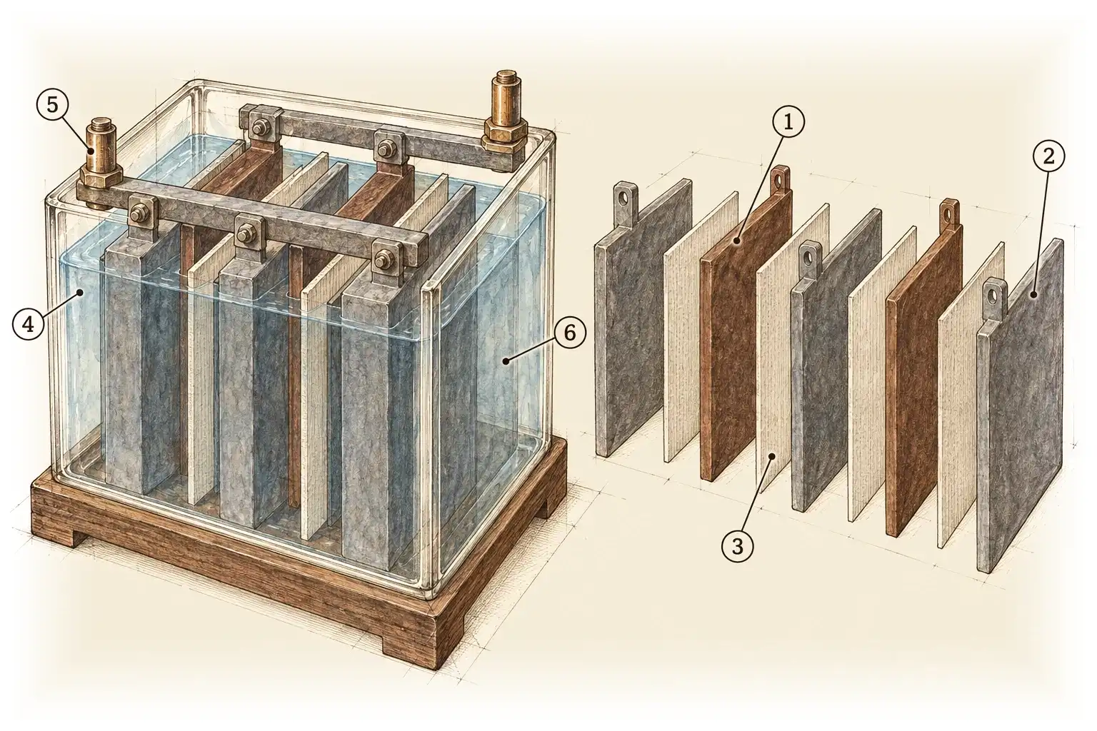 Lead-Acid Battery · Electricity kept in lead and acid