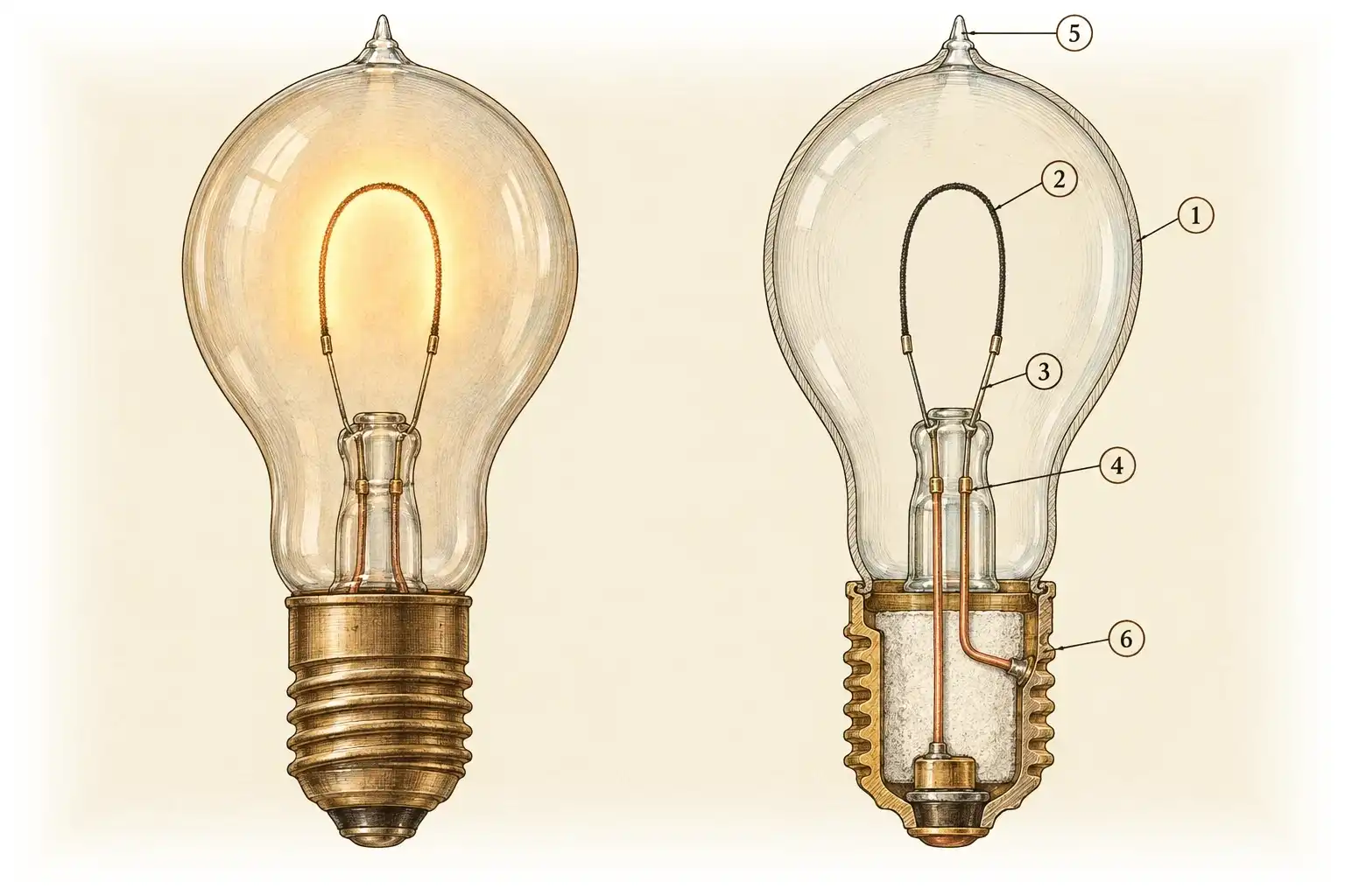 Lampadina a incandescenza · Un filamento luminoso nel vuoto