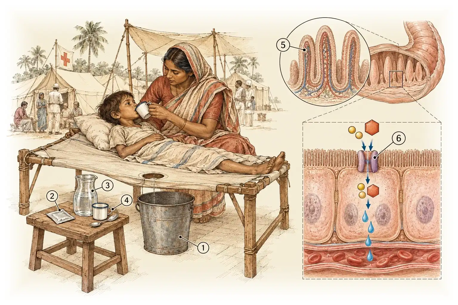 Orale Rehydratation · Salz, Zucker und Wasser gegen Cholera