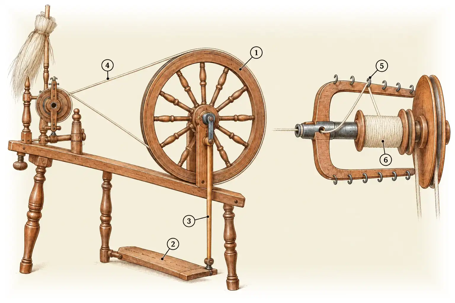 Spinnrad · Faser schneller zu Garn
