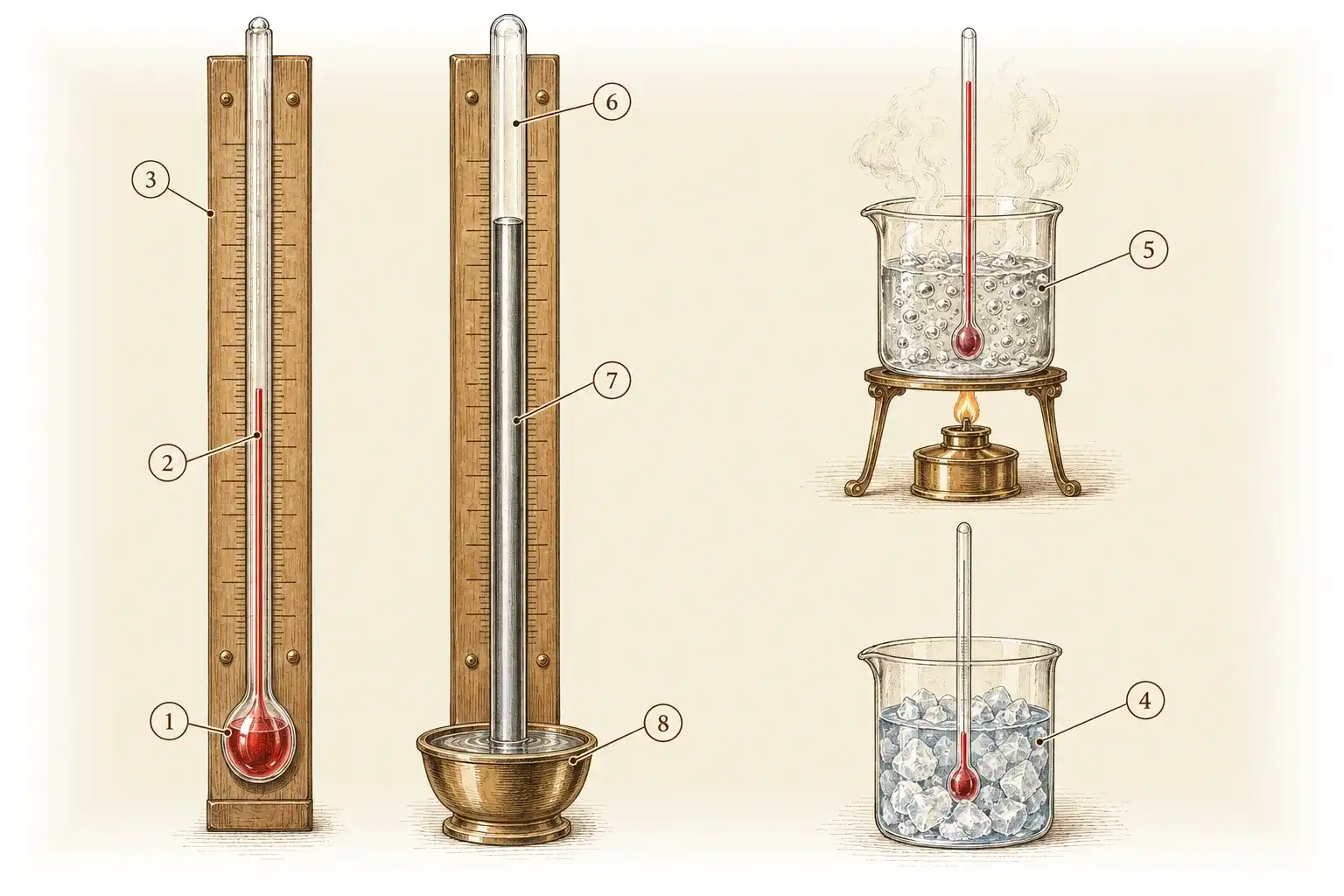 Thermometer und Barometer · Temperatur und Luftdruck, am Glas abgelesen