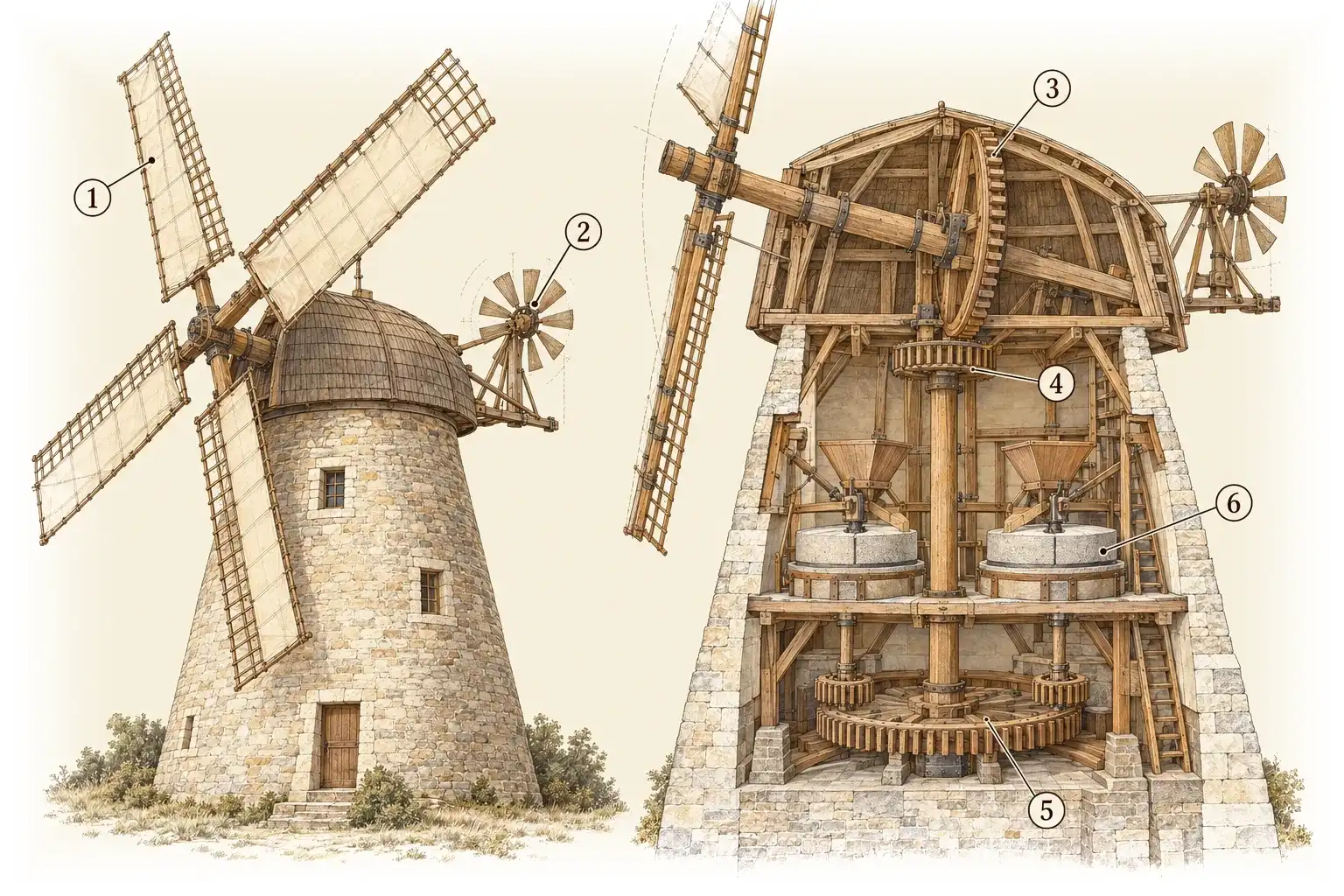 Windmühle · Wind, zu Mehl gemahlen